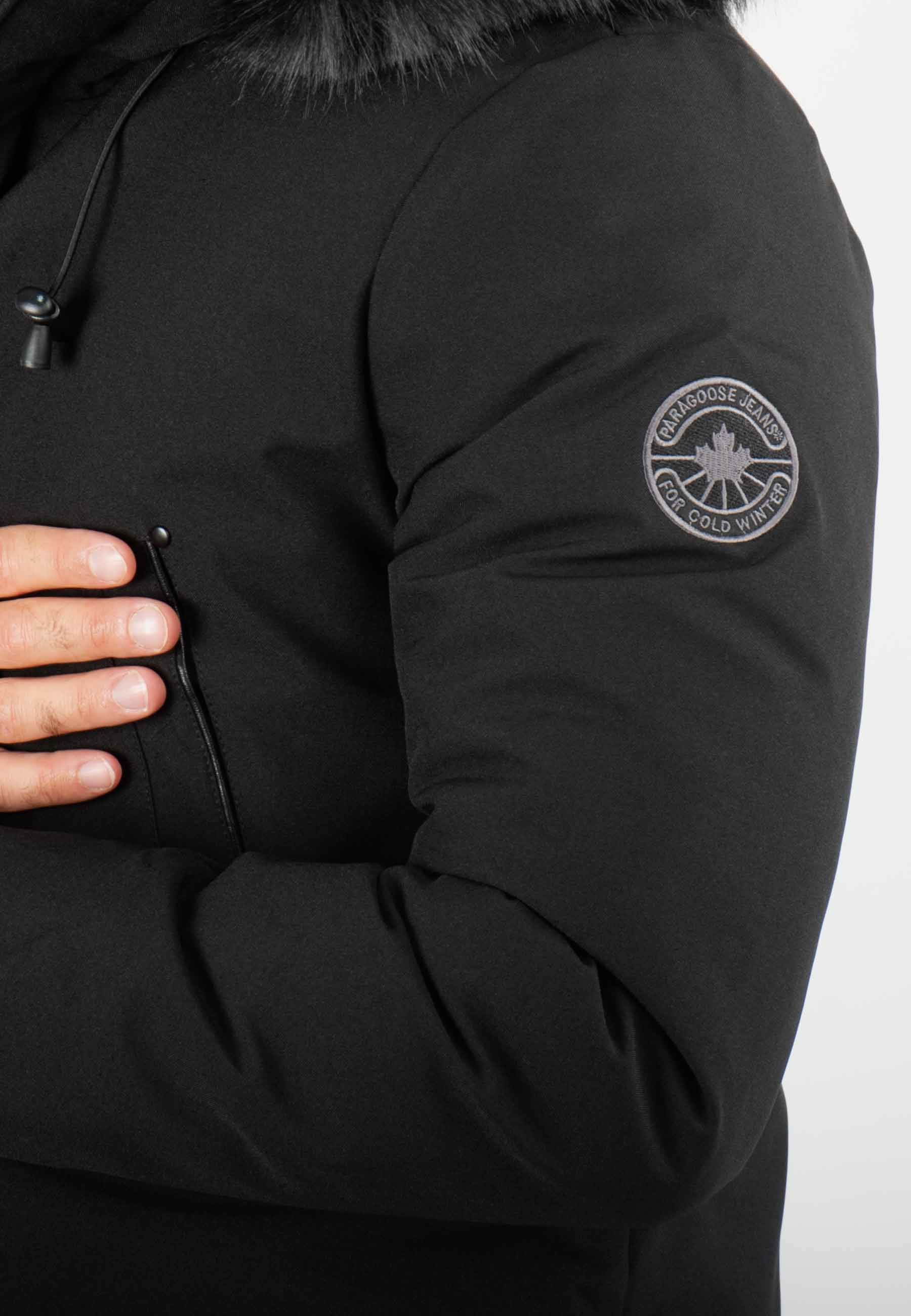 Parka noir Homme à Capuche avec Fourrure Synthétique noire – Élégance et Confort pour l'Hiver