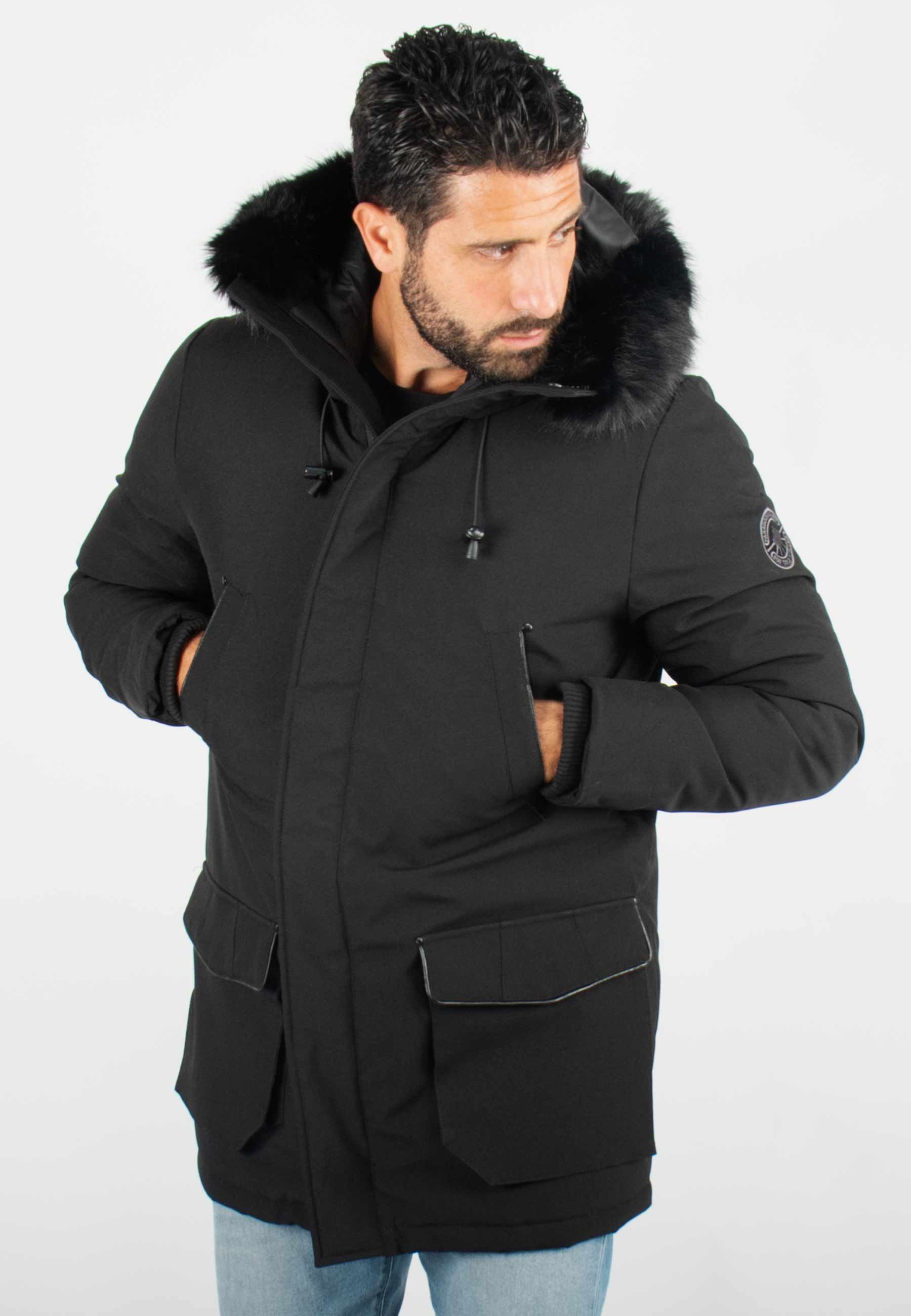 Parka noir Homme à Capuche avec Fourrure Synthétique noire – Élégance et Confort pour l'Hiver