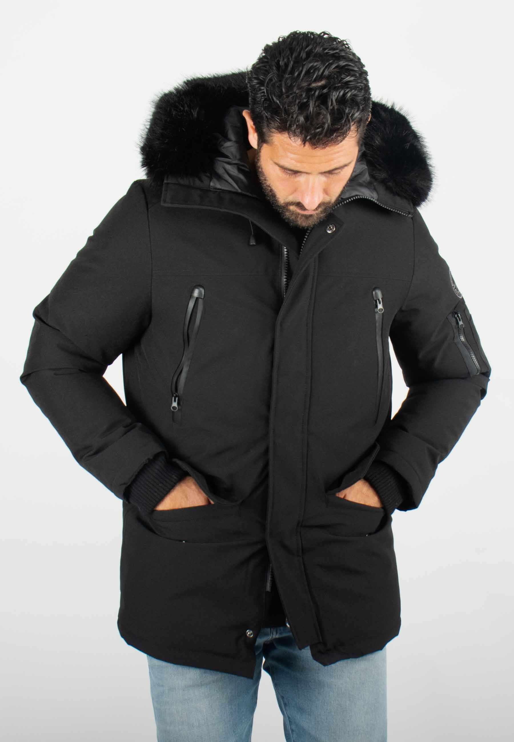 Veste d'Hiver Homme avec Capuche en Fourrure noire – Style Urbain et Protection Contre le Froid