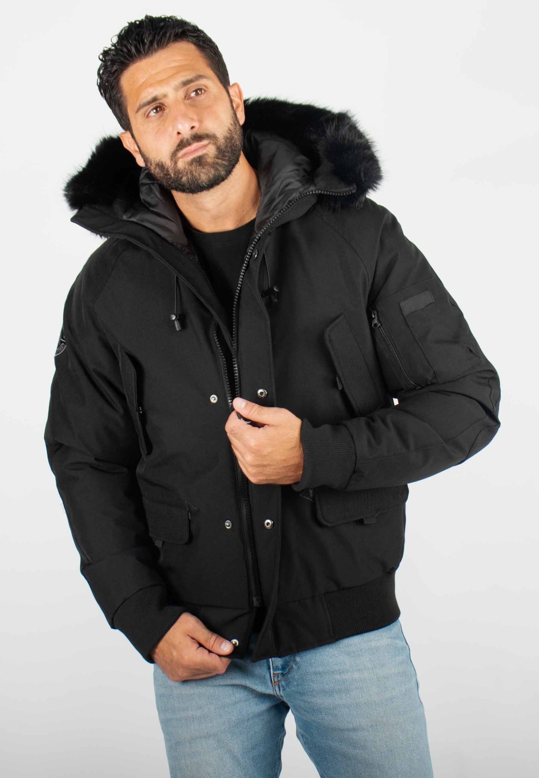 Blouson d'Hiver Homme avec Capuche en Fourrure noire – Look Moderne et Isolation Thermique