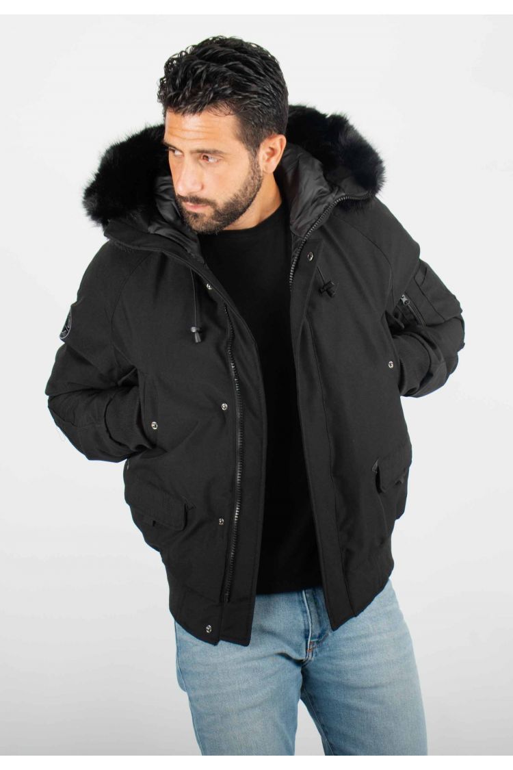 Blouson d'Hiver Homme avec Capuche en Fourrure noire – Look Moderne et Isolation Thermique