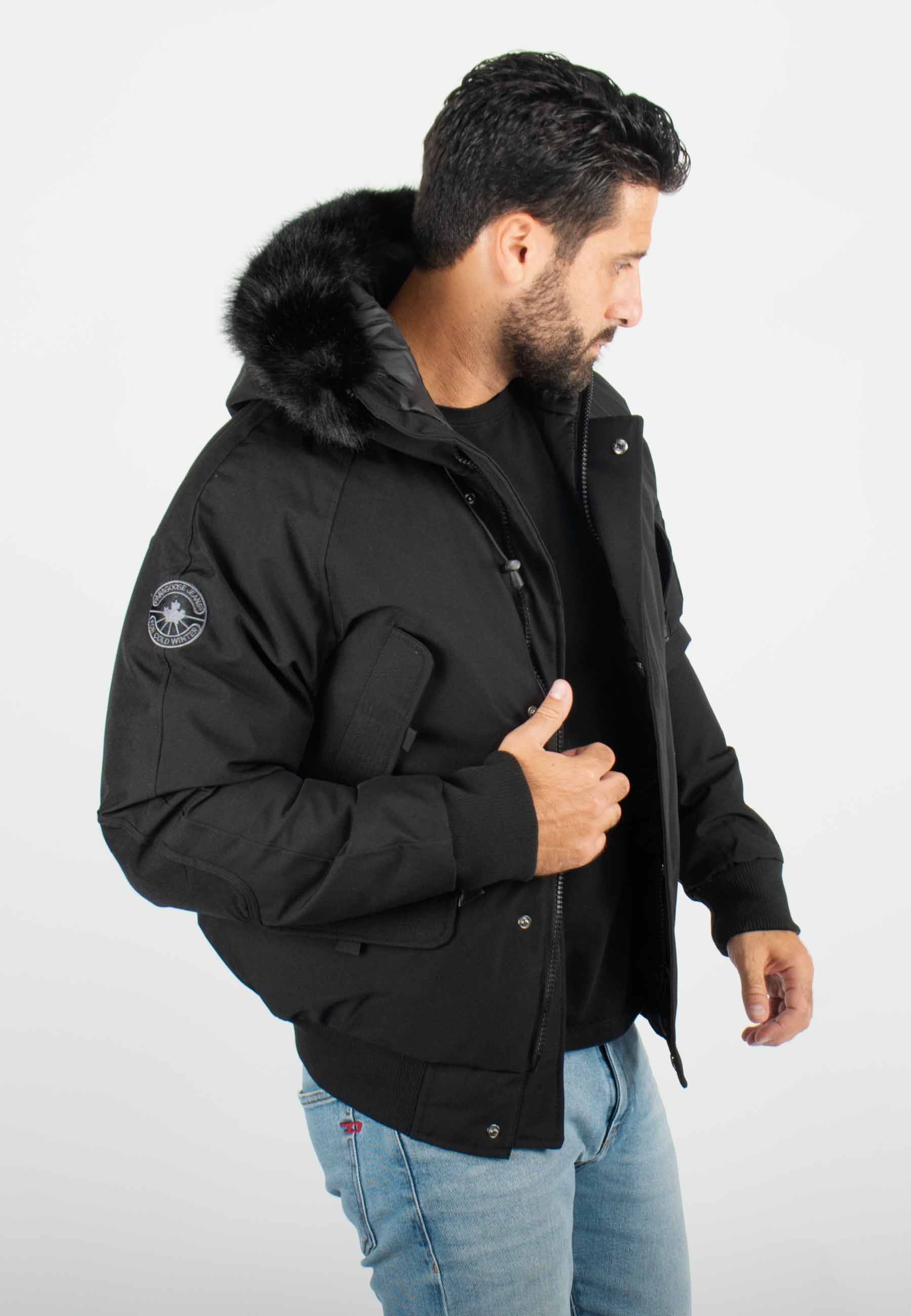 Blouson d'Hiver Homme avec Capuche en Fourrure noire – Look Moderne et Isolation Thermique