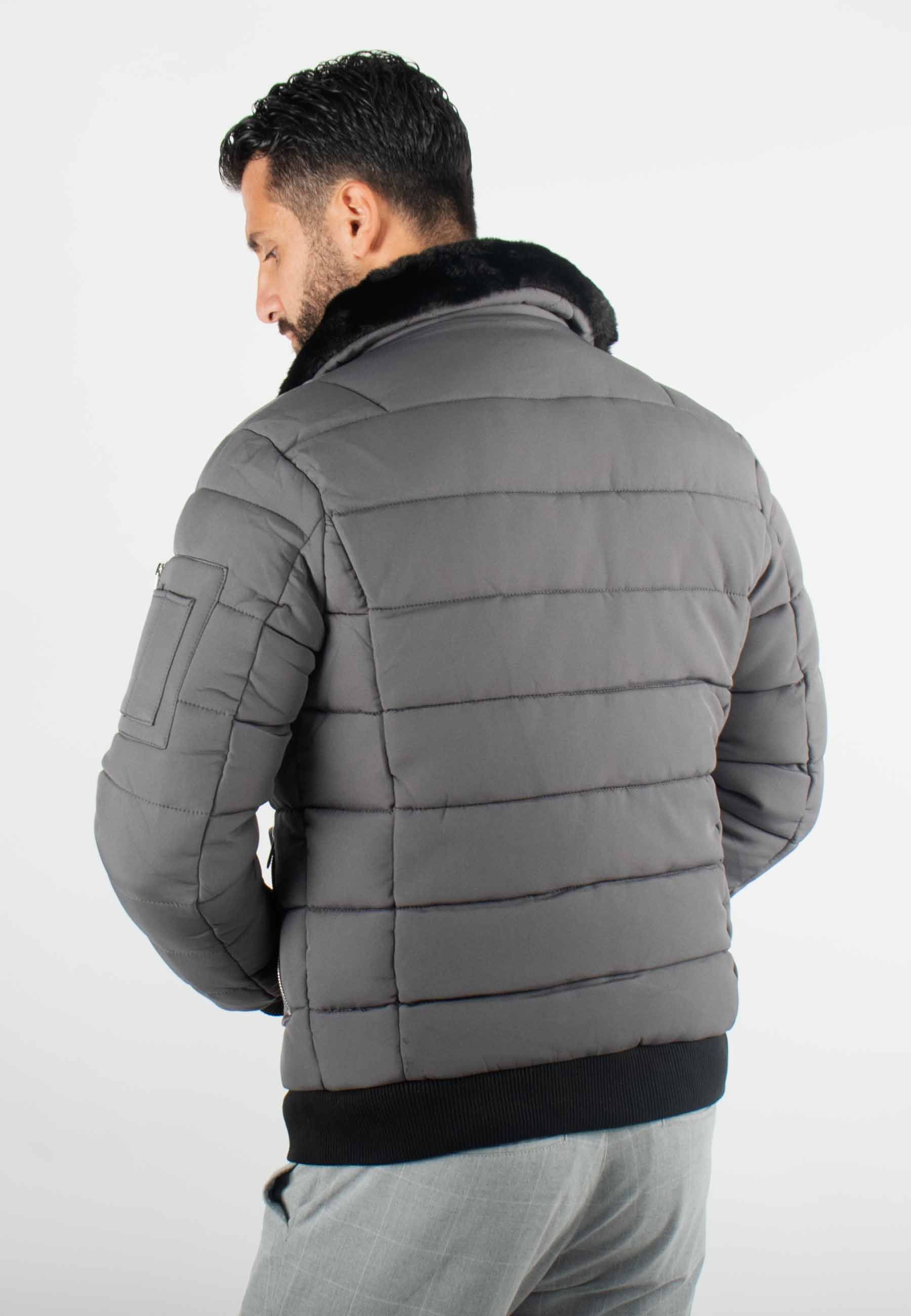 Blouson gris style bombers col fourré gris