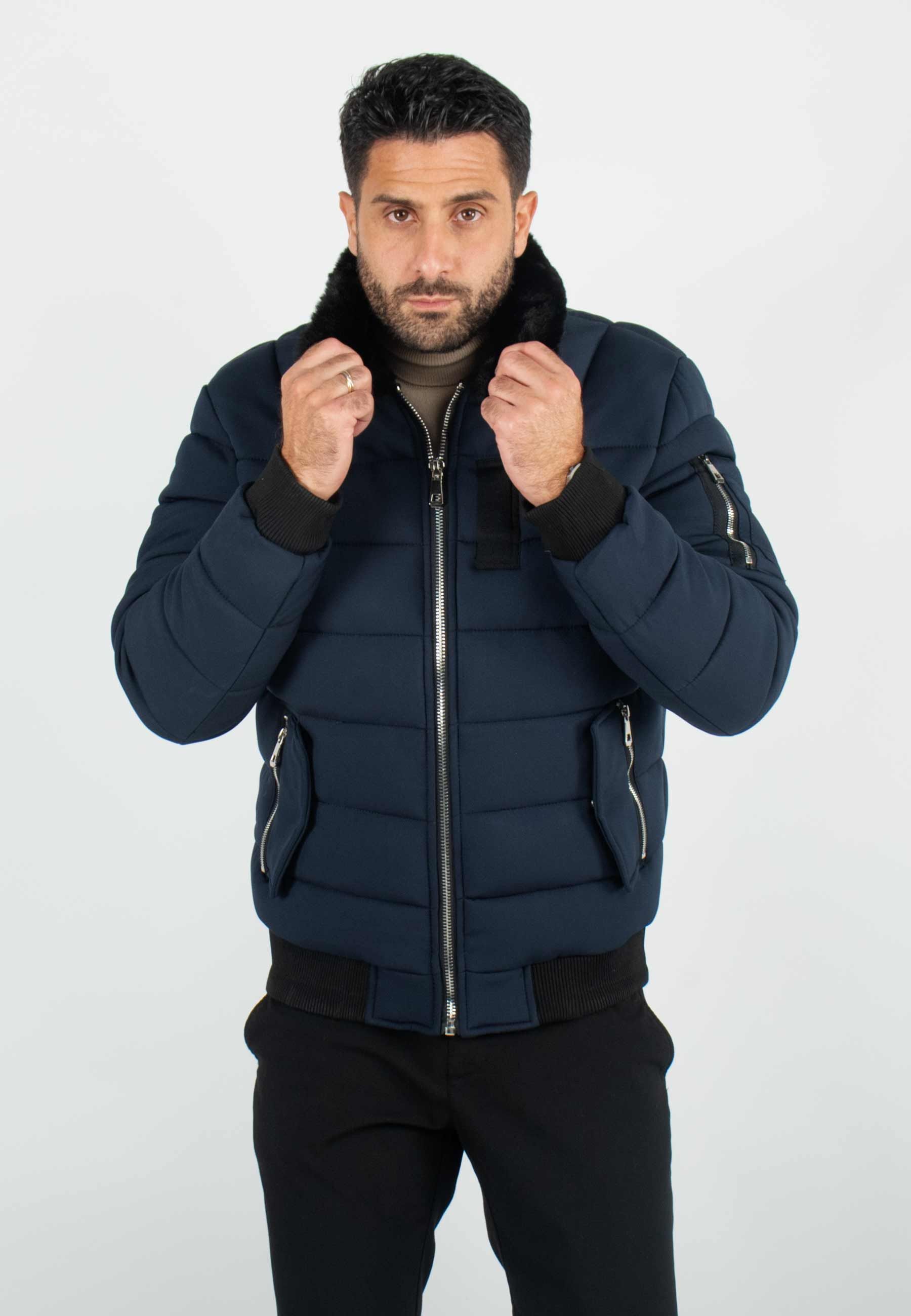 Blouson navy style bombers col fourré navy