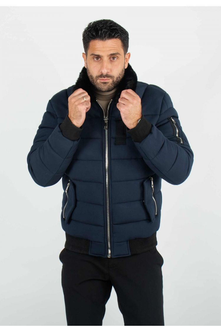 Blouson navy style bombers col fourré navy