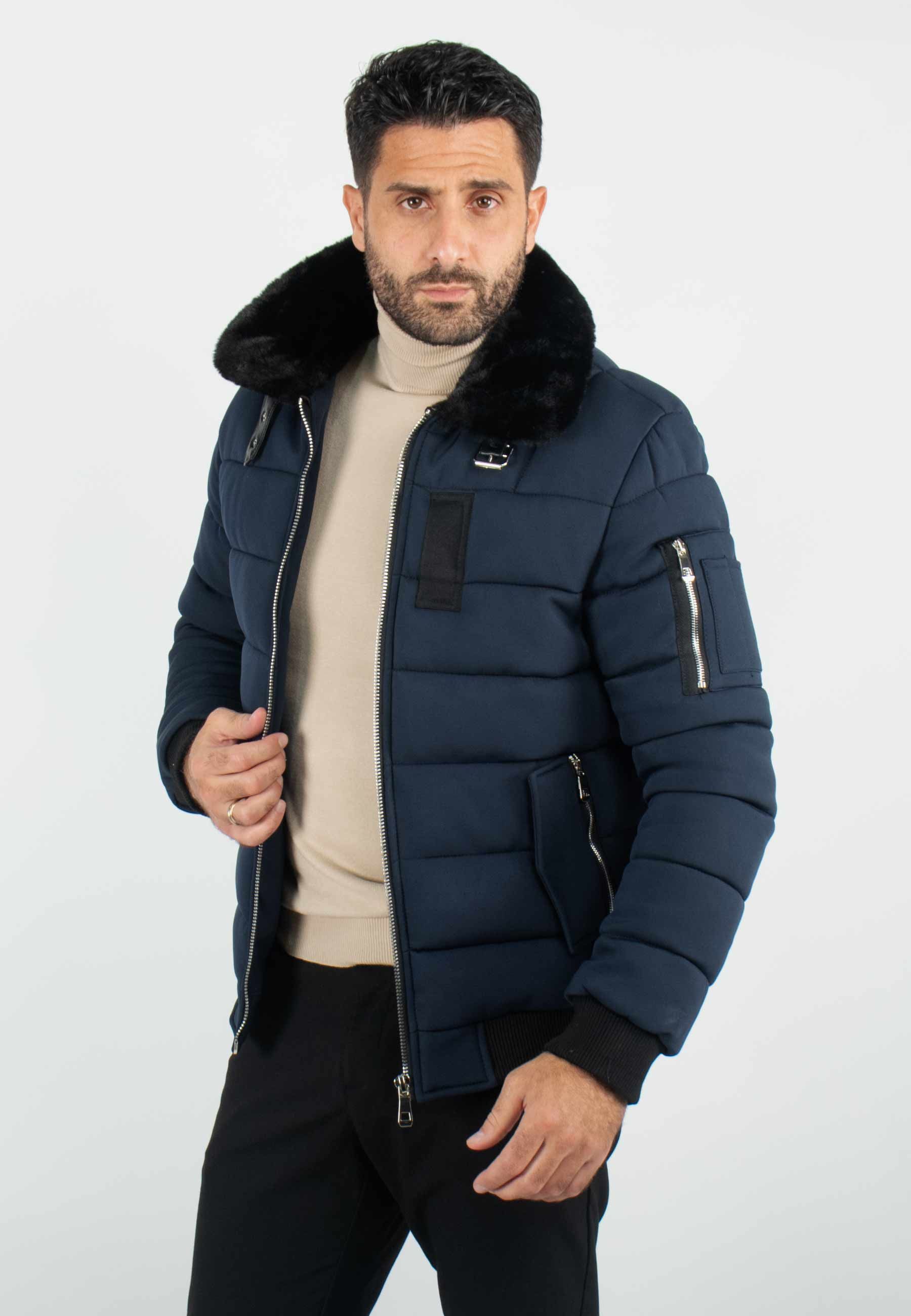 Blouson navy style bombers col fourré navy