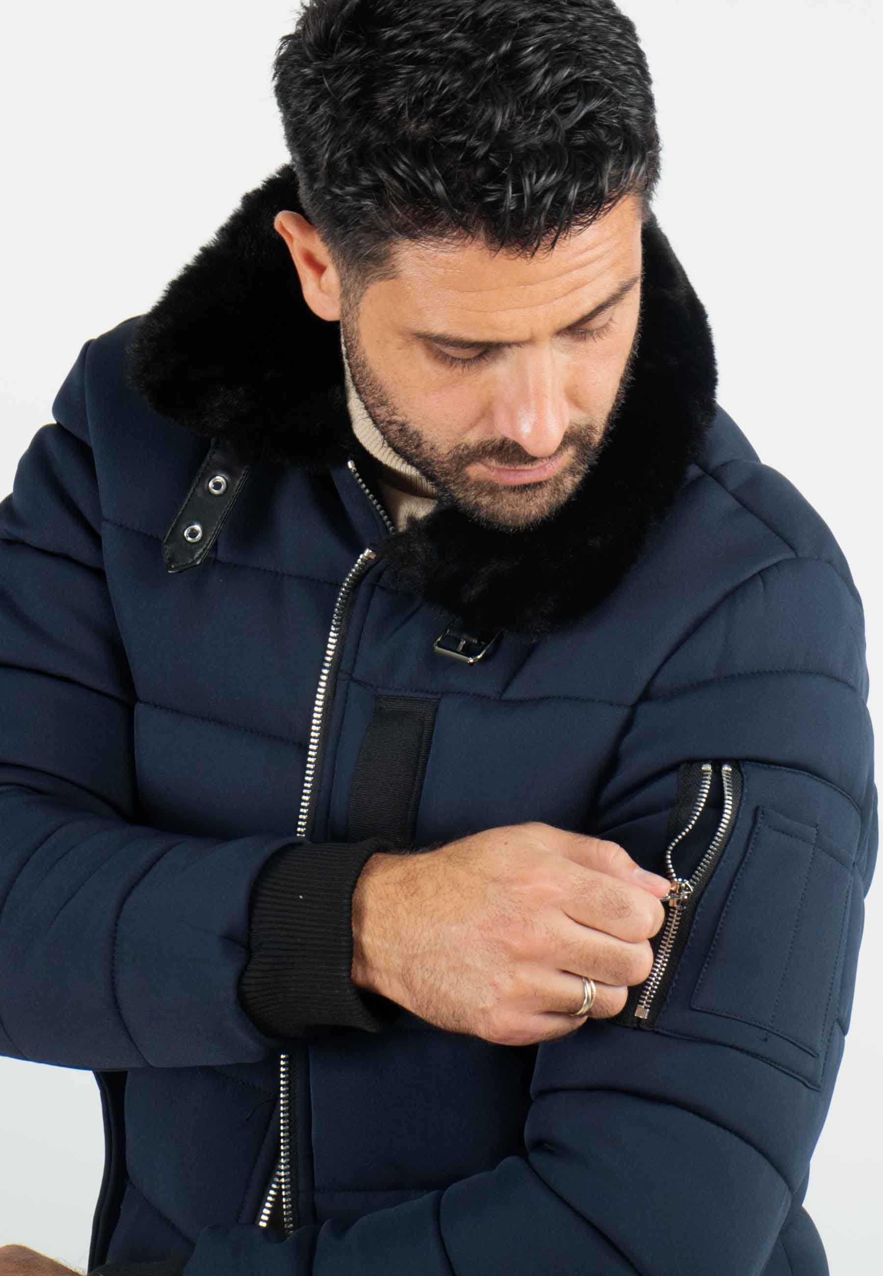 Blouson navy style bombers col fourré navy