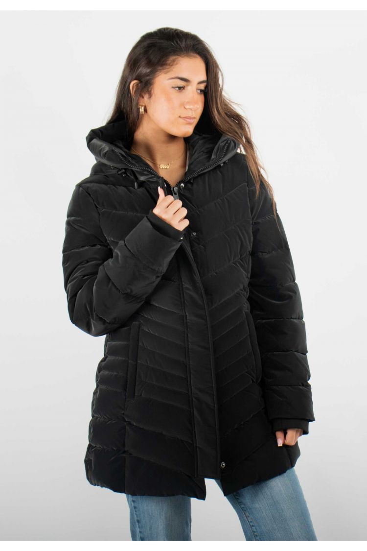 Blouson Femme Hiver Noir Mi-Long – Style Élégant et Confort Thermique