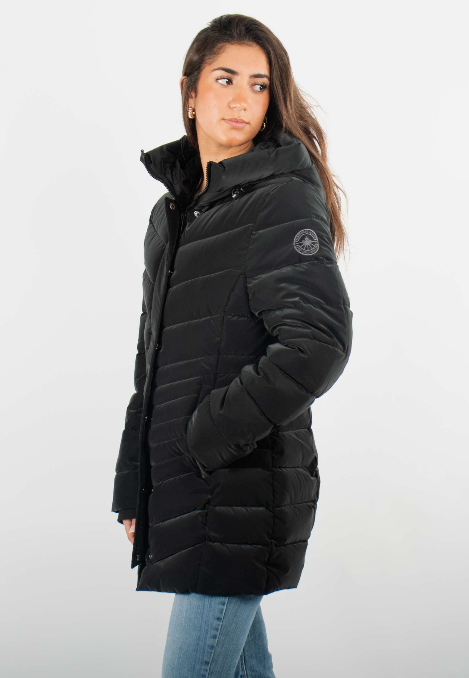 Blouson Femme Hiver Noir Mi-Long – Style Élégant et Confort Thermique