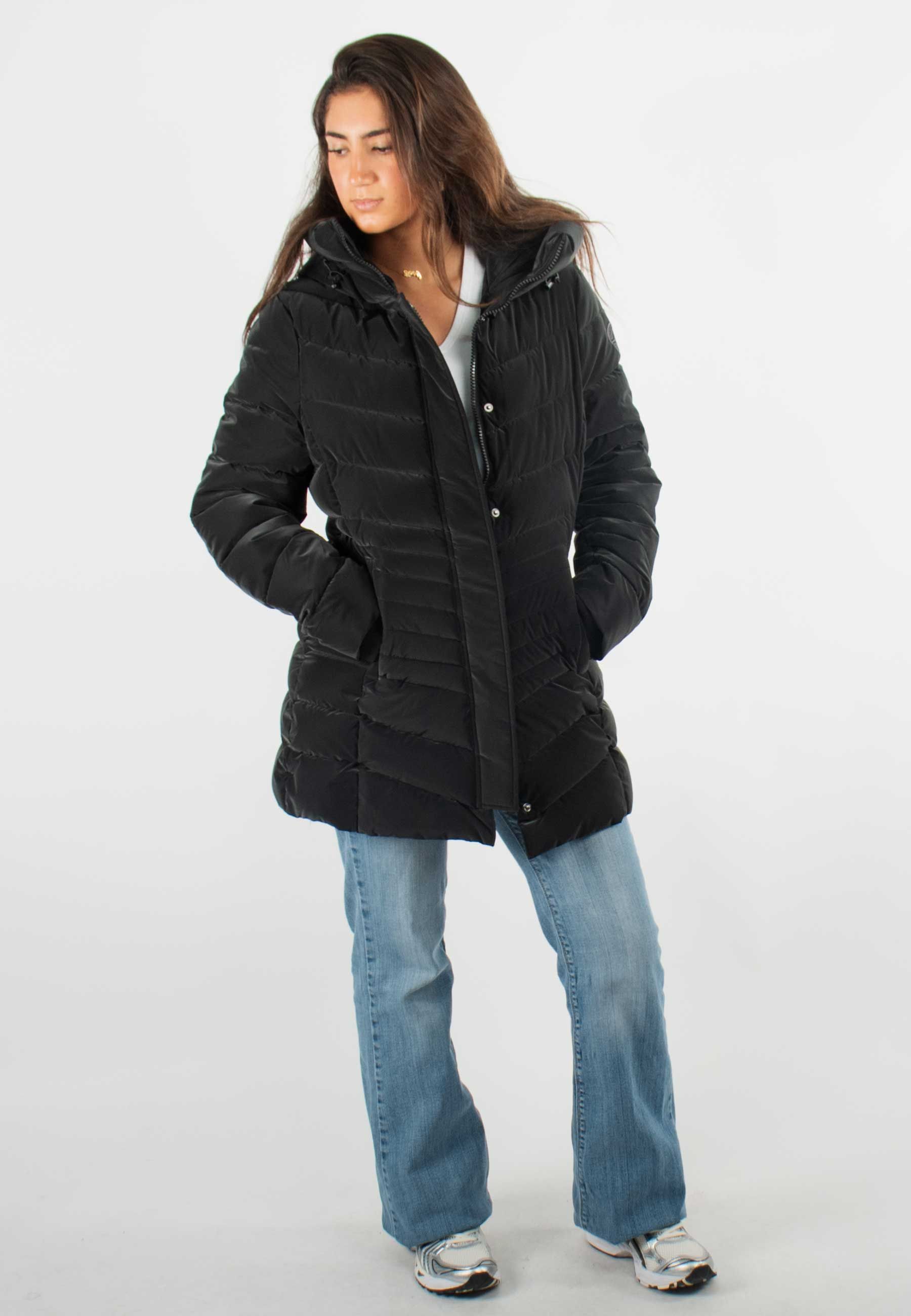 Blouson Femme Hiver Noir Mi-Long – Style Élégant et Confort Thermique