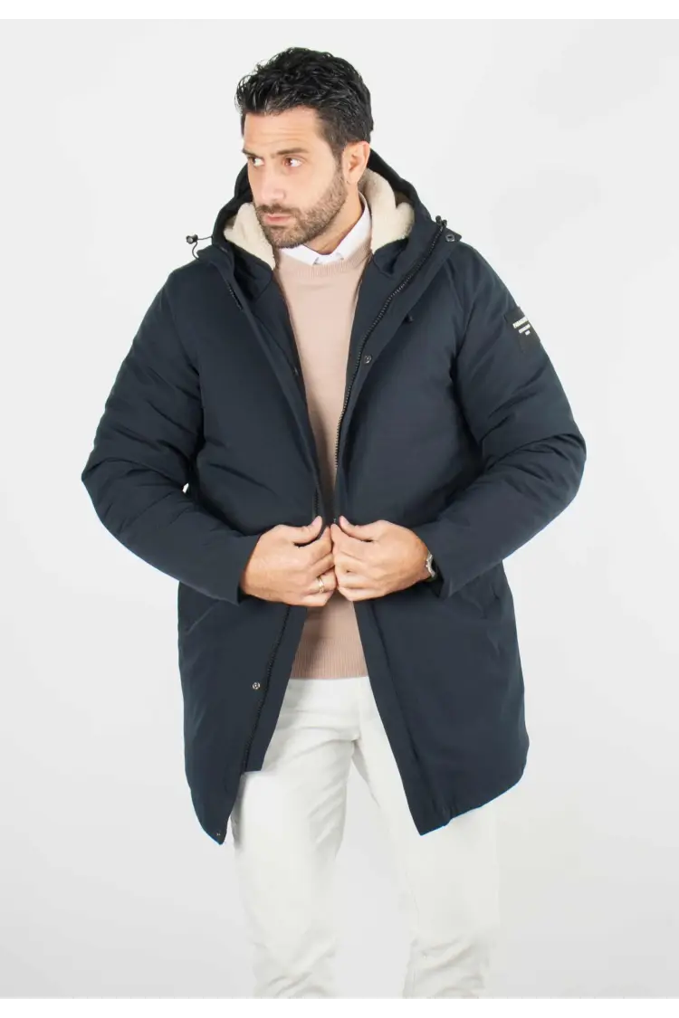 Doudoune navy a capuche moletonné homme