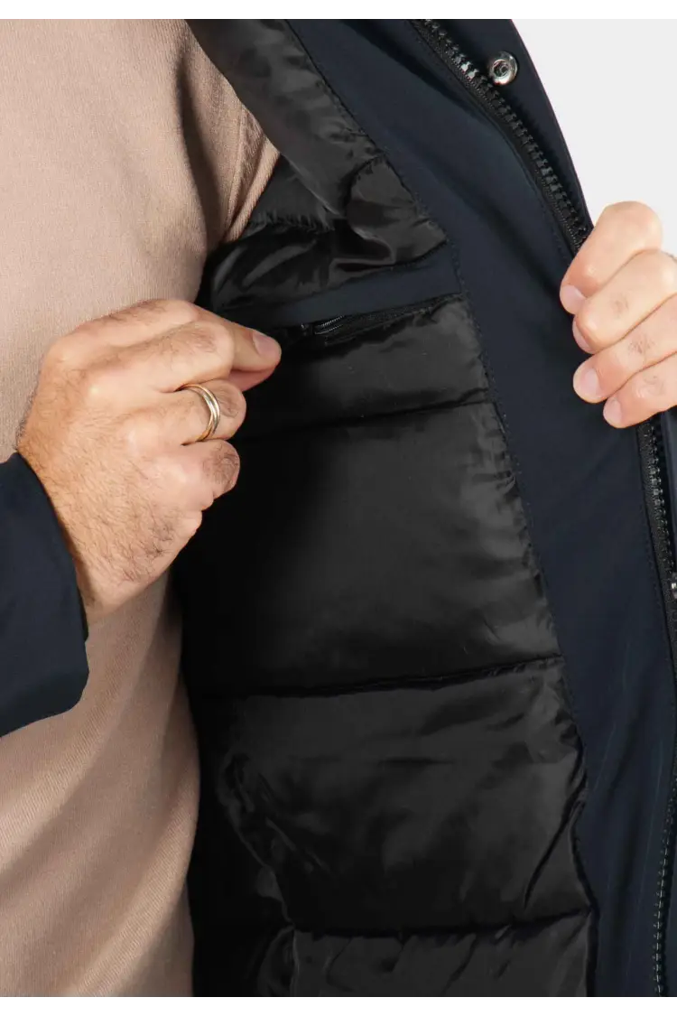Doudoune navy a capuche moletonné homme