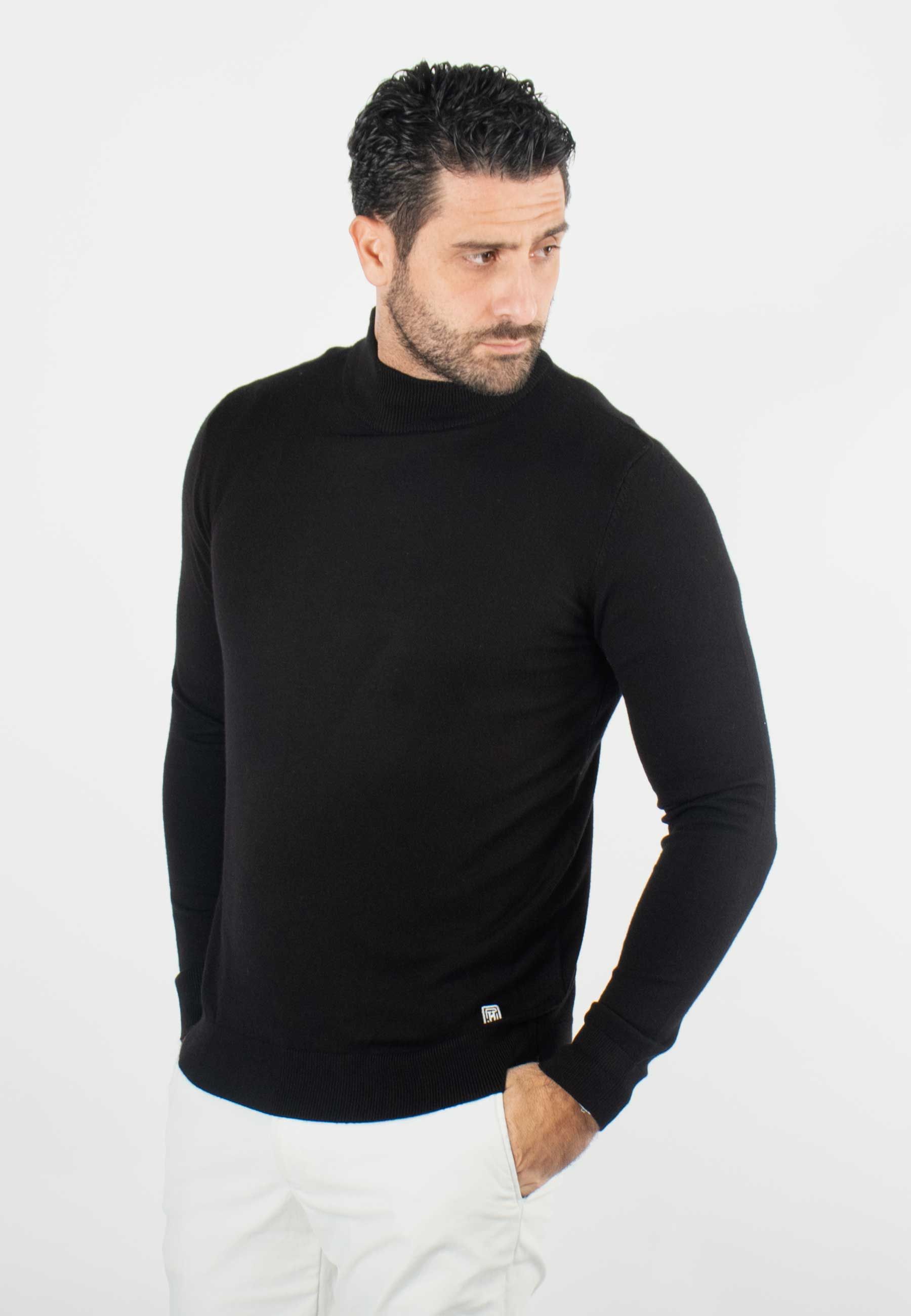 Pull homme col cheminée noir - Touché cachemire