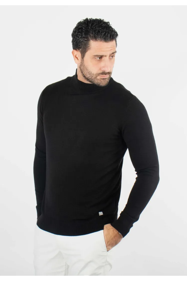 Pull homme col cheminée noir - Touché cachemire