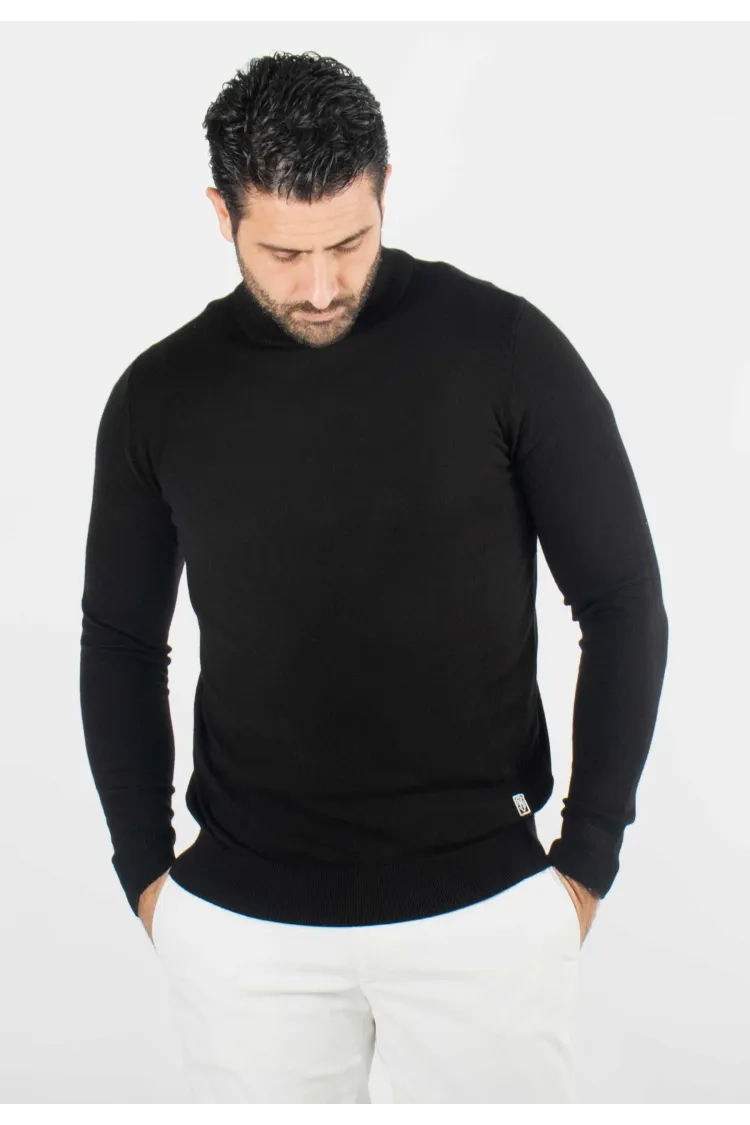 Pull homme col cheminée noir - Touché cachemire