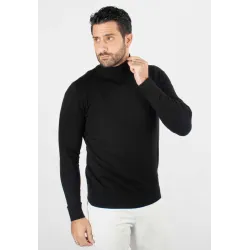 Pull homme col cheminée noir - Touché cachemire