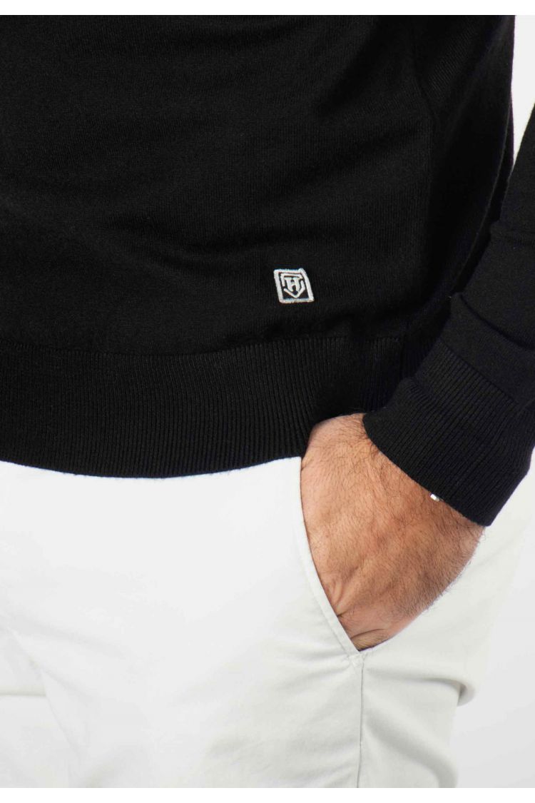 Pull homme col cheminée noir - Touché cachemire