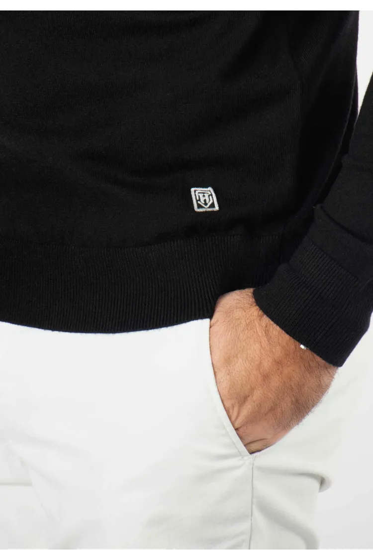 Pull homme col cheminée noir - Touché cachemire