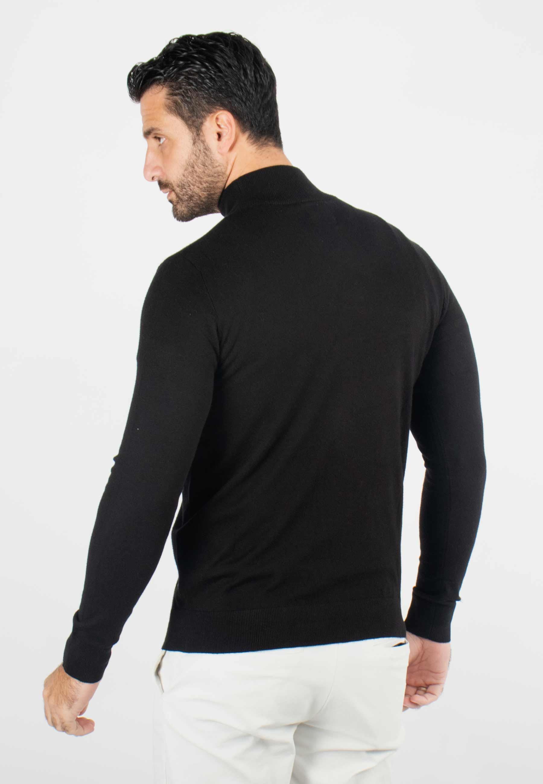 Pull homme col cheminée noir - Touché cachemire