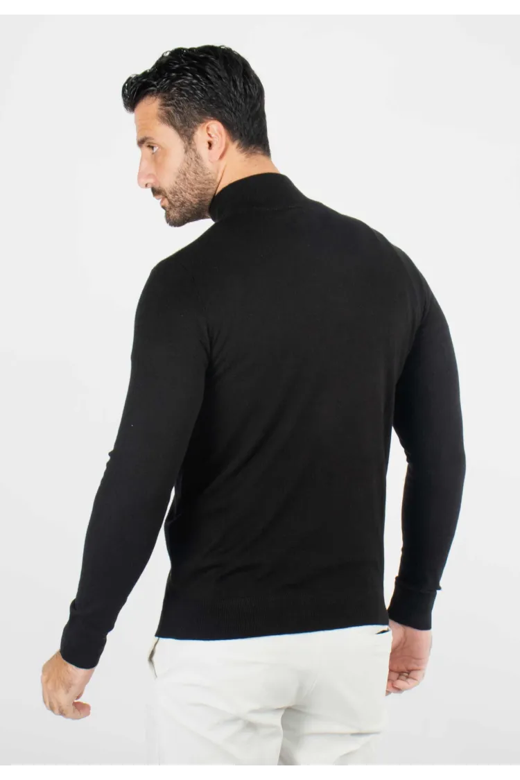 Pull homme col cheminée noir - Touché cachemire