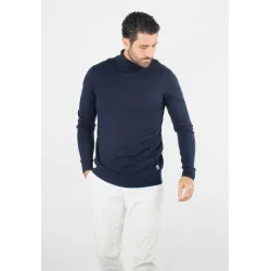 Pull homme col cheminée navy - Touché cachemire