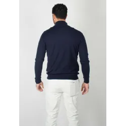 Pull homme col cheminée navy - Touché cachemire
