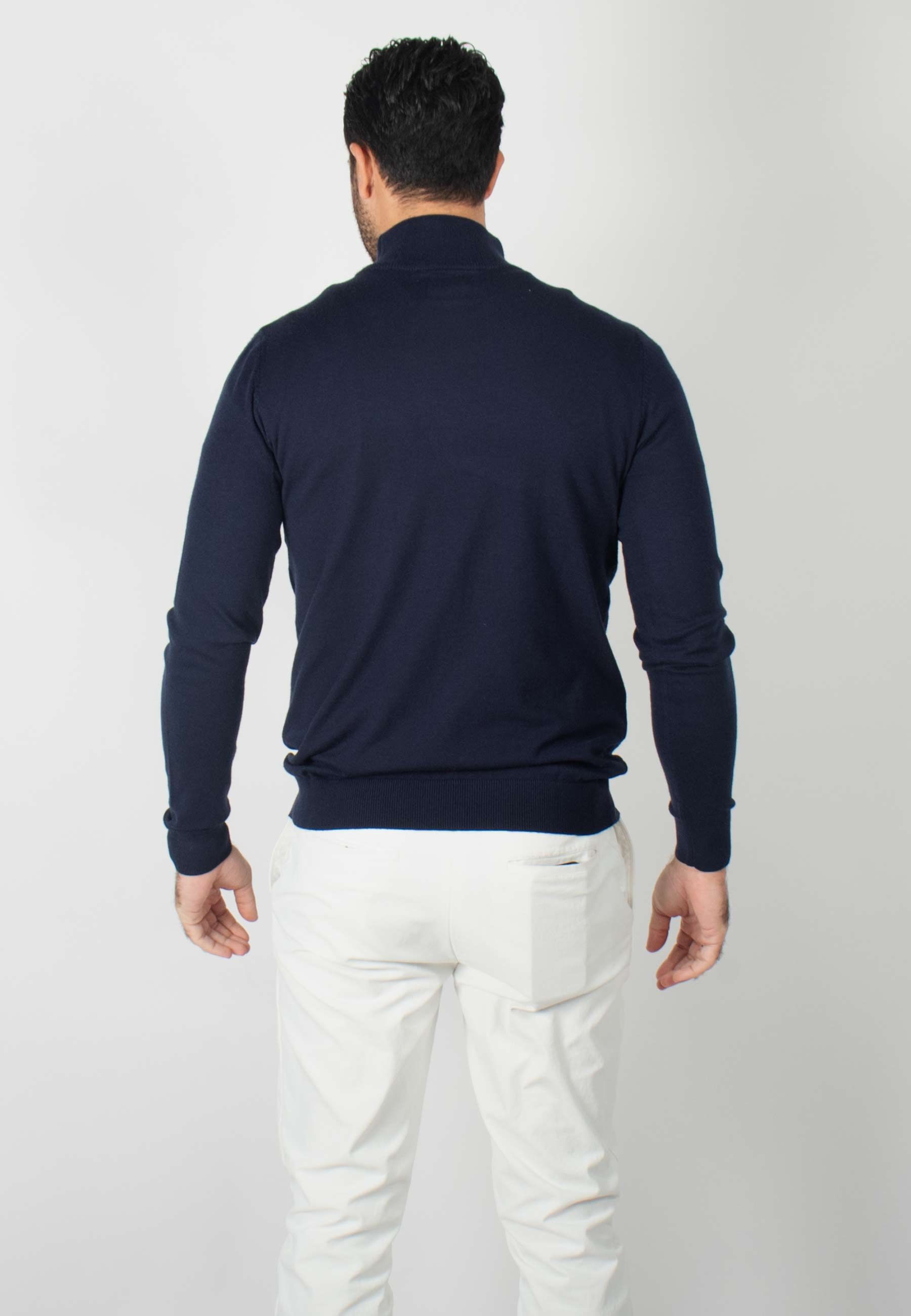 Pull homme col cheminée navy - Touché cachemire