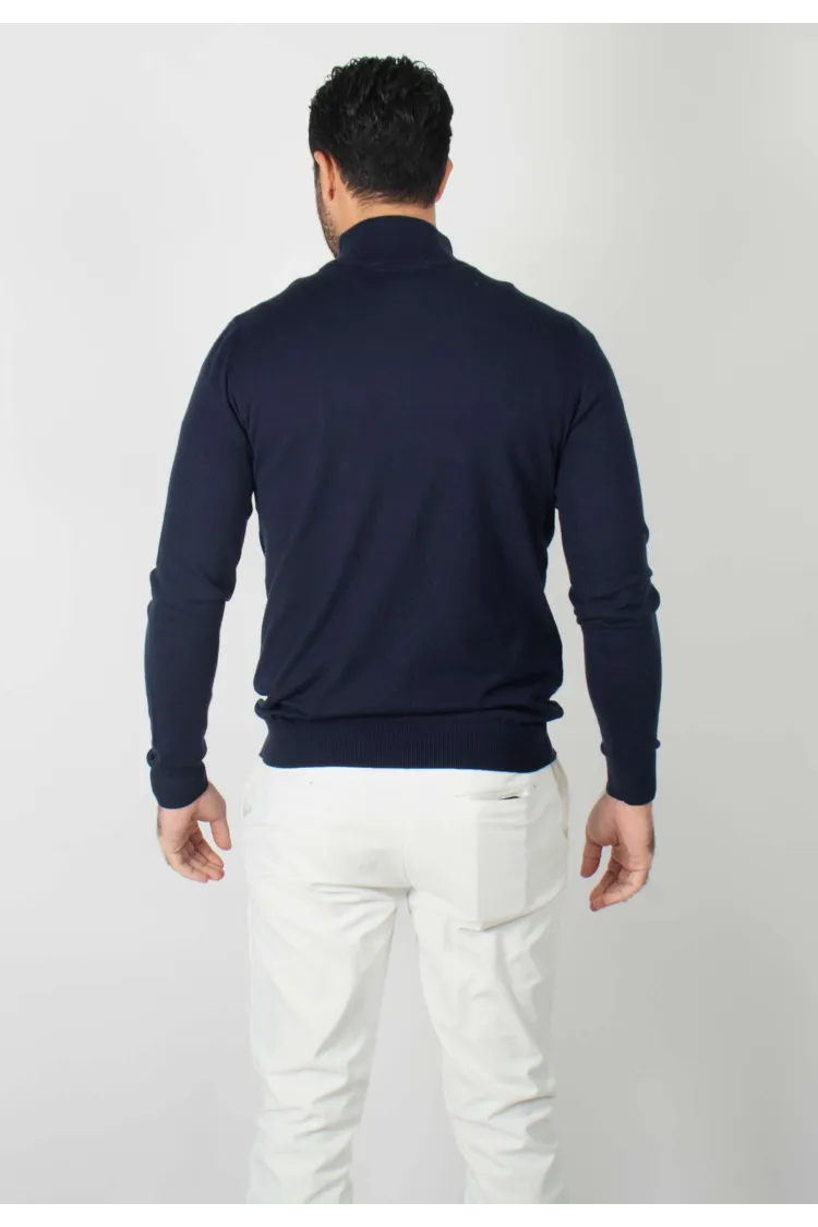 Pull homme col cheminée navy - Touché cachemire