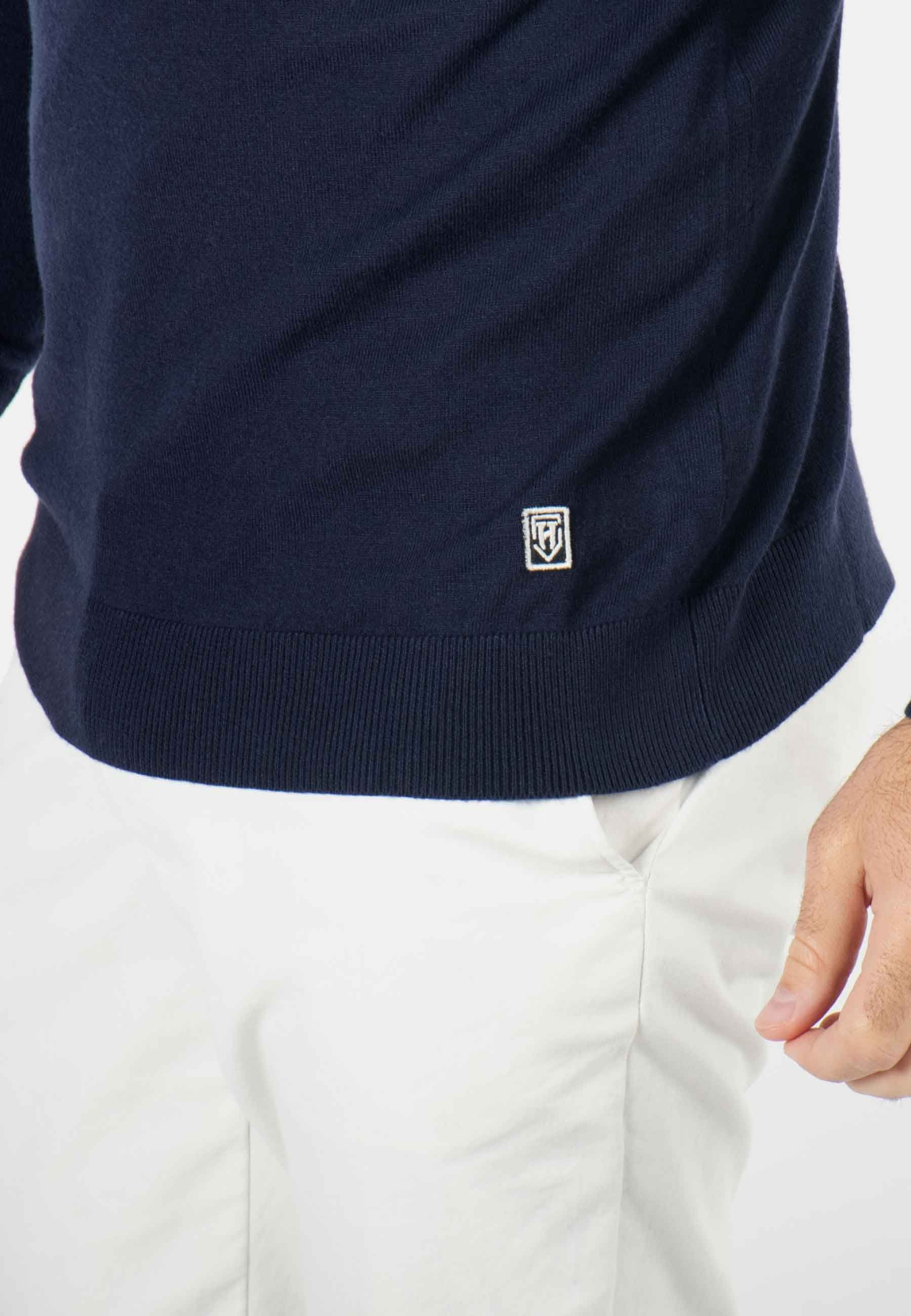 Pull homme col cheminée navy - Touché cachemire