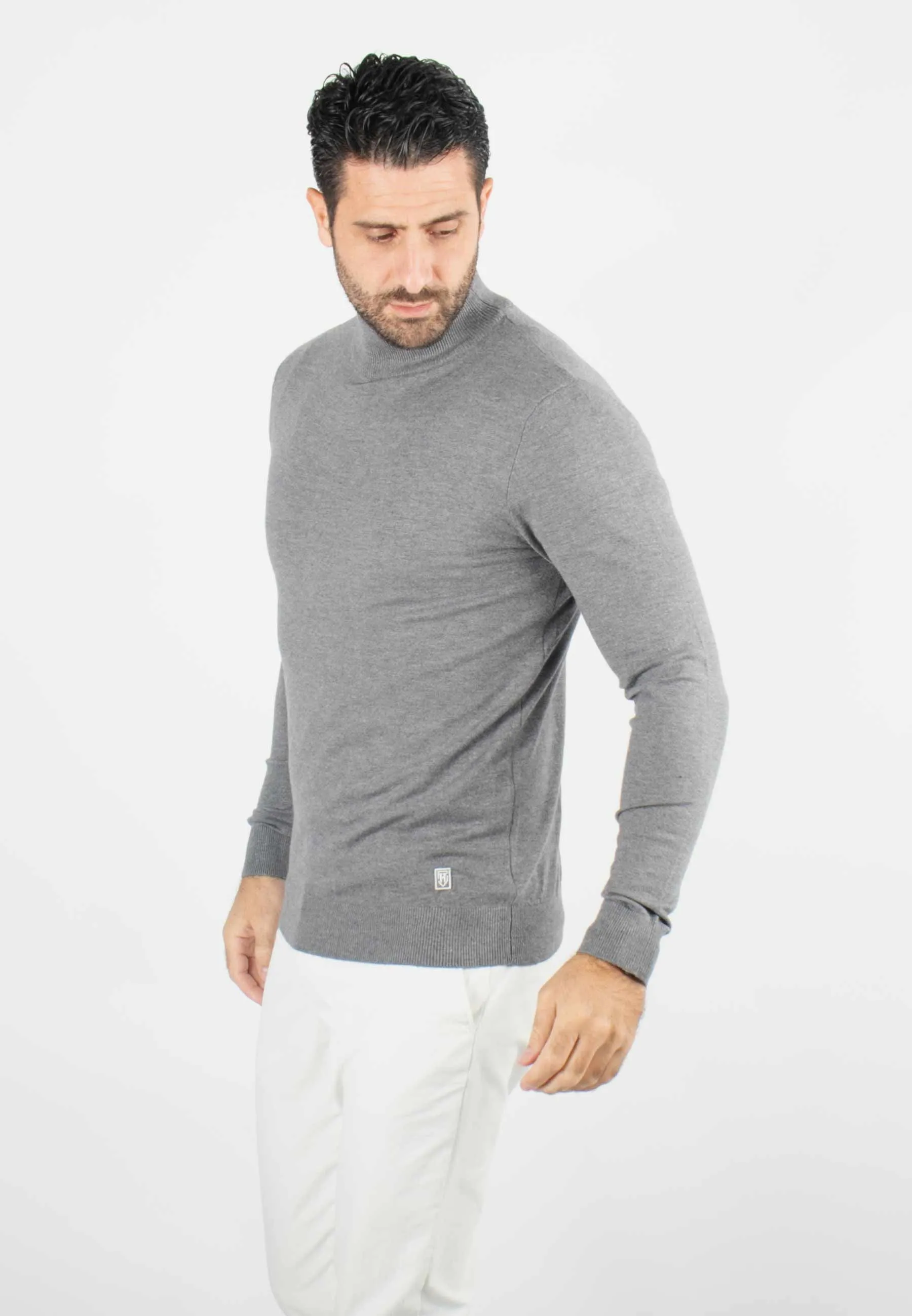 Pull homme col cheminée anthracite - Touché cachemire