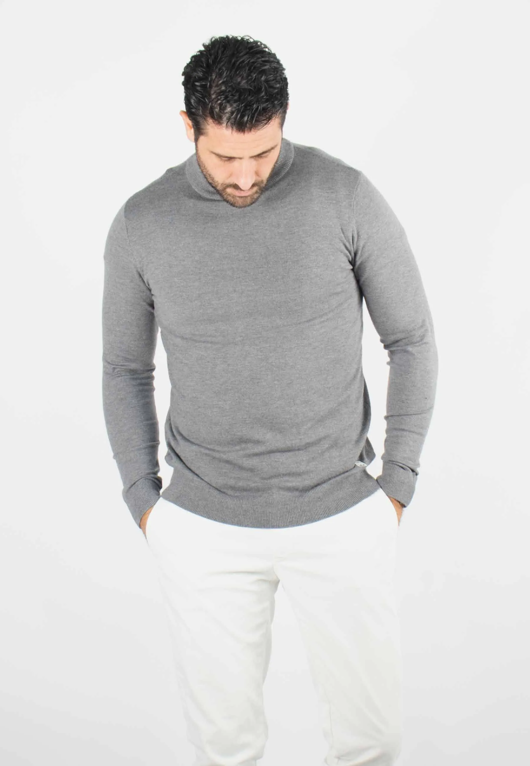 Pull homme col cheminée anthracite - Touché cachemire