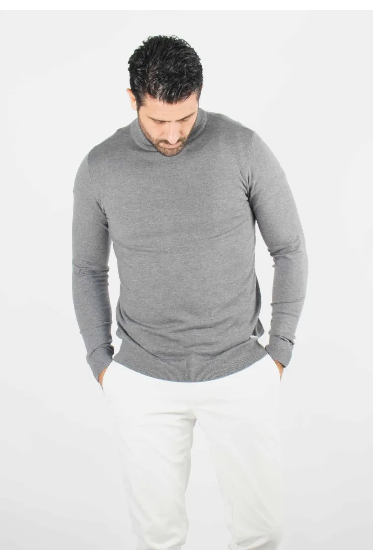 Pull homme col cheminée anthracite - Touché cachemire
