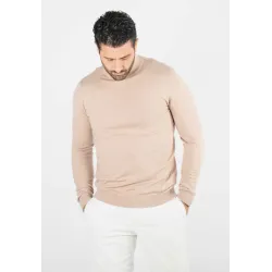Pull homme col cheminée beige - Touché cachemire