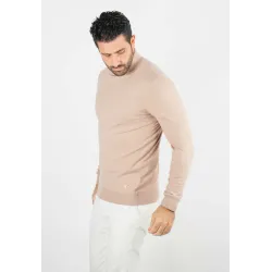 Pull homme col cheminée beige - Touché cachemire