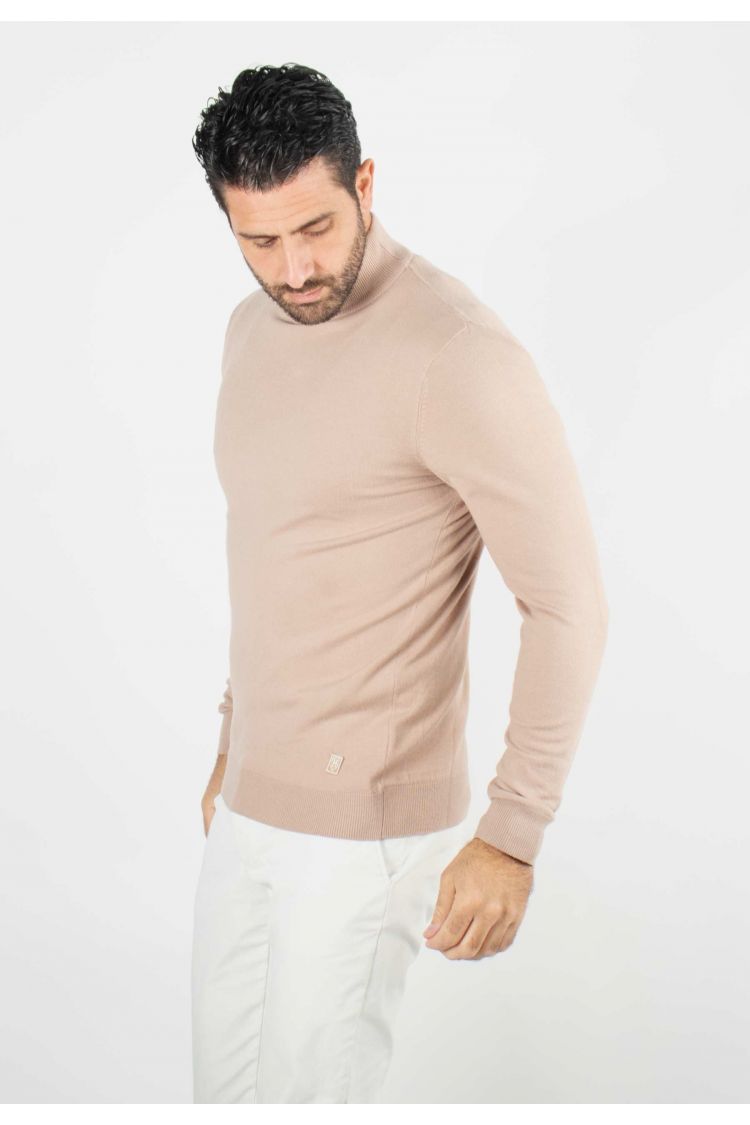 Pull homme col cheminée beige - Touché cachemire