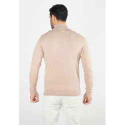 Pull homme col cheminée beige - Touché cachemire