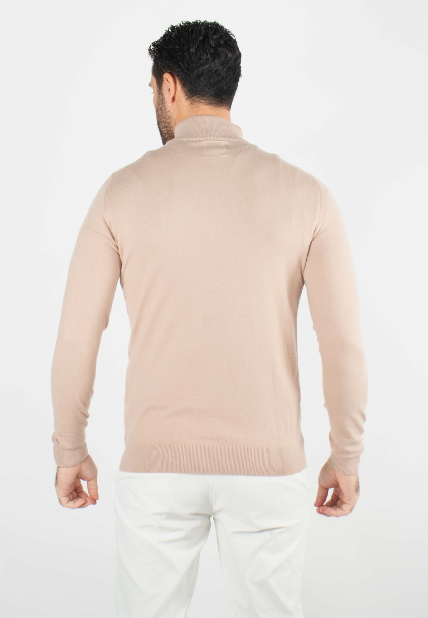 Pull homme col cheminée beige - Touché cachemire