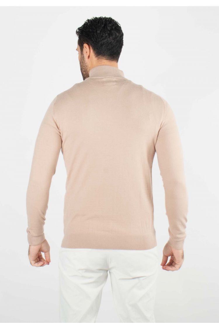 Pull homme col cheminée beige - Touché cachemire