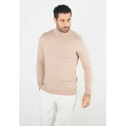 Pull homme col cheminée beige - Touché cachemire