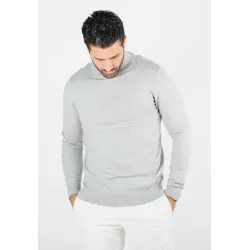 Pull homme col cheminée gris - Touché cachemire