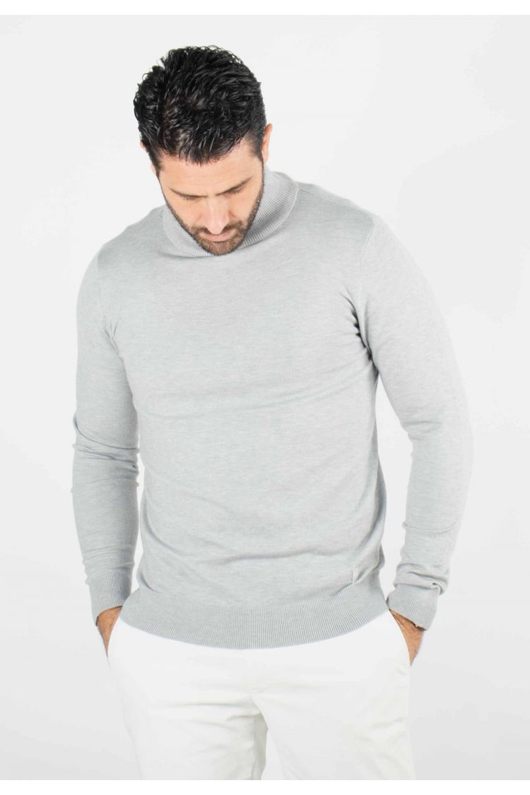 Pull homme col cheminée gris - Touché cachemire