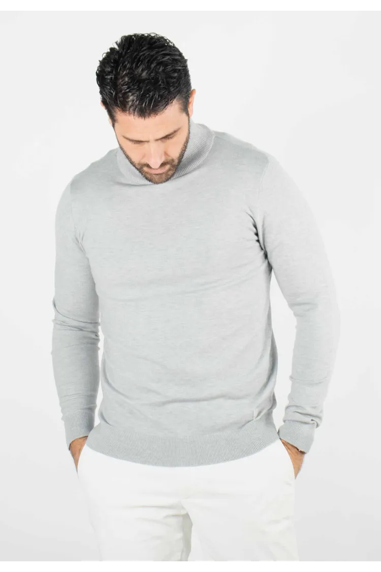 Pull homme col cheminée gris - Touché cachemire