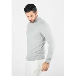 Pull homme col cheminée gris - Touché cachemire