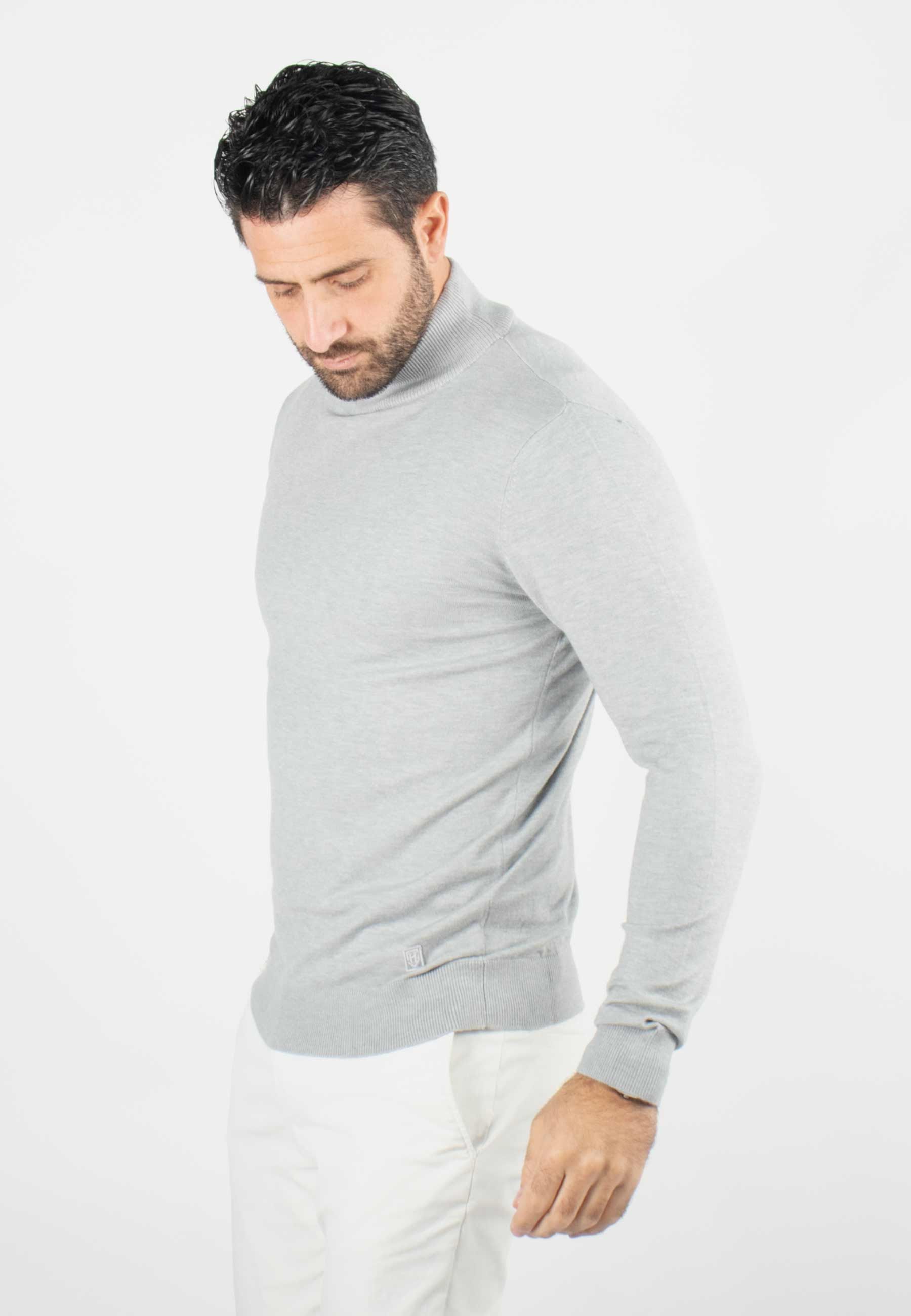 Pull homme col cheminée gris - Touché cachemire