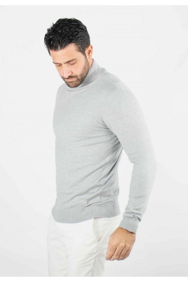 Pull homme col cheminée gris - Touché cachemire