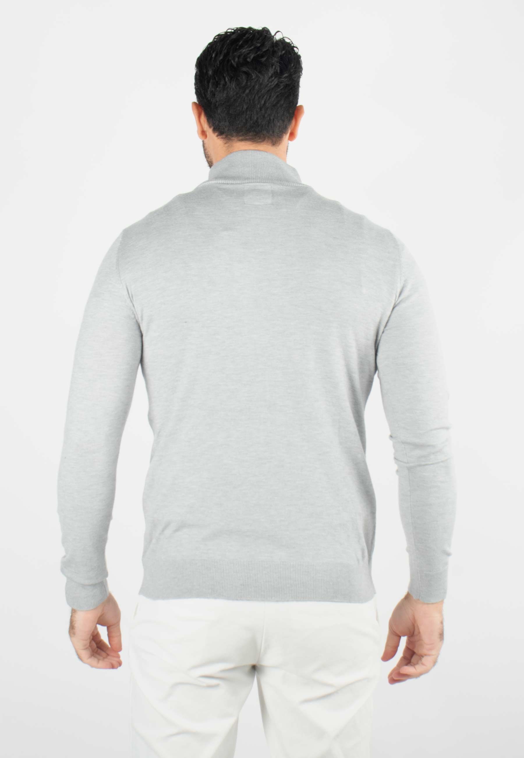 Pull homme col cheminée gris - Touché cachemire