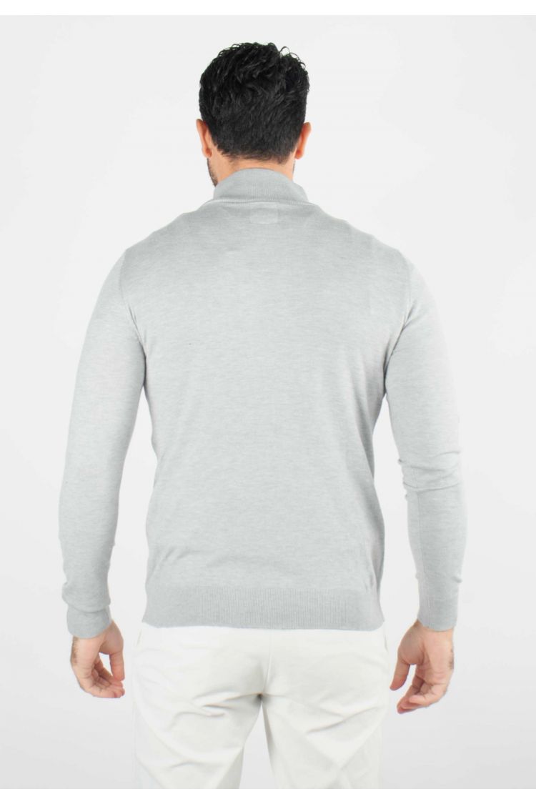 Pull homme col cheminée gris - Touché cachemire