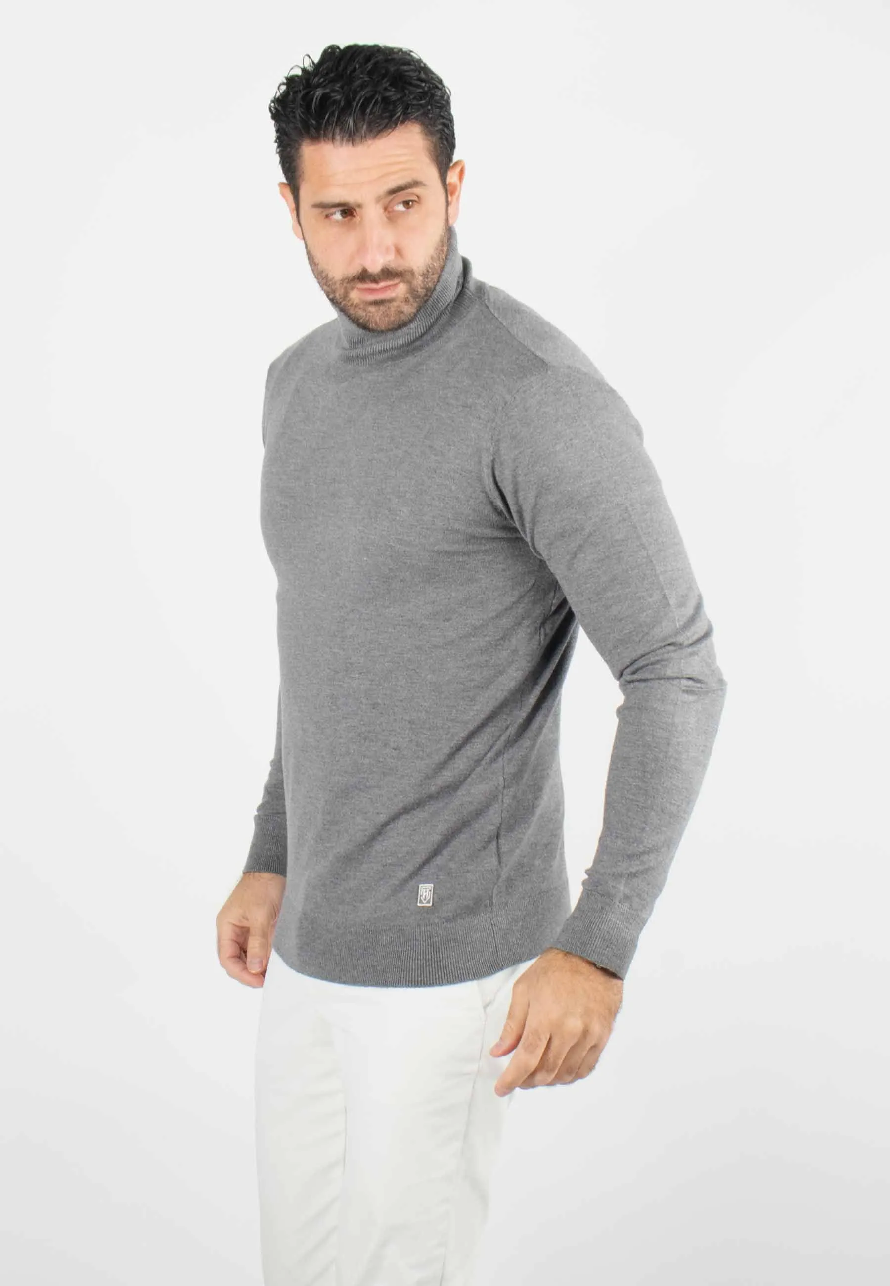 Pull homme col roulé anthracite - Touché cachemire