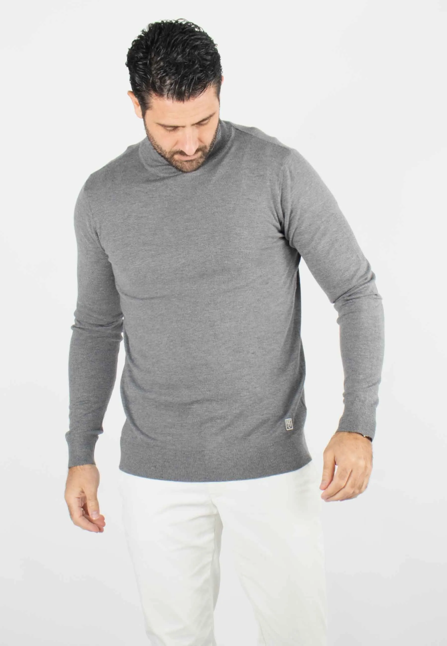Pull homme col roulé anthracite - Touché cachemire