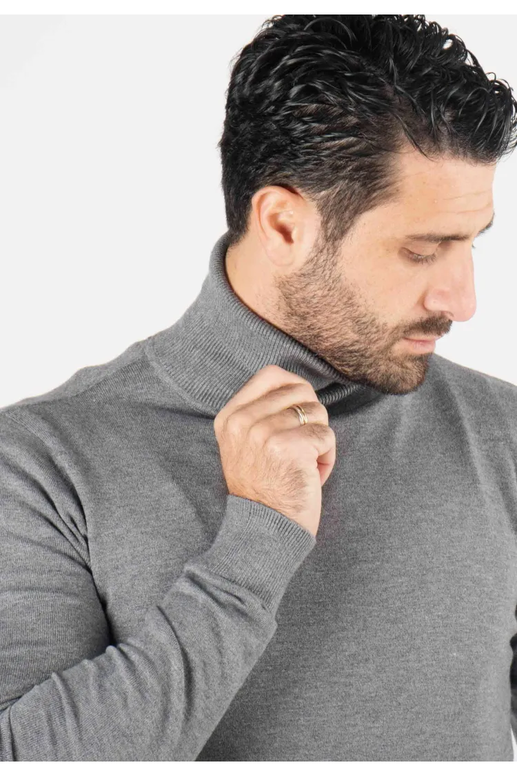 Pull homme col roulé anthracite - Touché cachemire